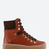Outlet - Agda Leather Lace-Up Boot in Red Brown Women Overalls & Jumpsuits | Boots