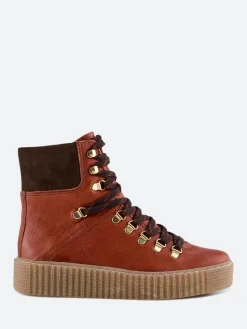 Outlet - Agda Leather Lace-Up Boot in Red Brown Women Overalls & Jumpsuits | Boots