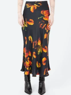New - Long Bias Cut Skirt in Tulipa Black Women Skirts