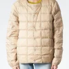 Fashion - Crew Neck Button Down Jacket in Soft Beige Women Outerwear | Outerwear