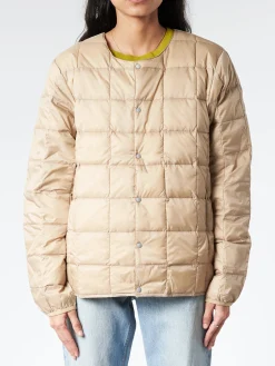 Fashion - Crew Neck Button Down Jacket in Soft Beige Women Outerwear | Outerwear
