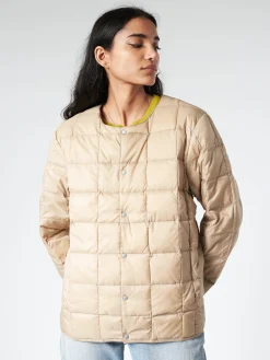 Fashion - Crew Neck Button Down Jacket in Soft Beige Women Outerwear | Outerwear