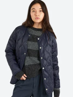 Fashion - Military Crew Down Jacket in Dark Navy Women Outerwear | Outerwear