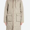 Fashion - Military Hood Long Down Coat in Light Mocha Women Outerwear | Overalls & Jumpsuits