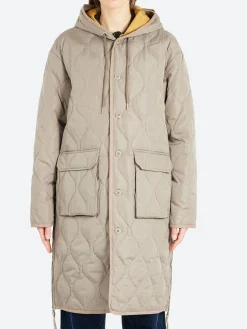 Fashion - Military Hood Long Down Coat in Light Mocha Women Outerwear | Overalls & Jumpsuits