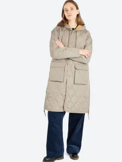 Fashion - Military Hood Long Down Coat in Light Mocha Women Outerwear | Overalls & Jumpsuits