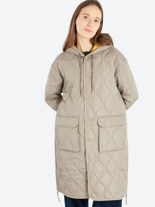 Fashion - Military Hood Long Down Coat in Light Mocha Women Outerwear | Overalls & Jumpsuits