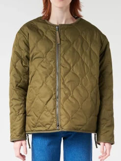 Online - Military Reversible Crew Neck Down Jacket in Olive and Cream Women Outerwear | Overalls & Jumpsuits