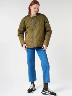 Online - Military Reversible Crew Neck Down Jacket in Olive and Cream Women Outerwear | Overalls & Jumpsuits