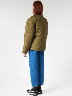 Online - Military Reversible Crew Neck Down Jacket in Olive and Cream Women Outerwear | Overalls & Jumpsuits