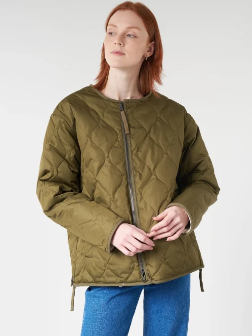Online - Military Reversible Crew Neck Down Jacket in Olive and Cream Women Outerwear | Overalls & Jumpsuits