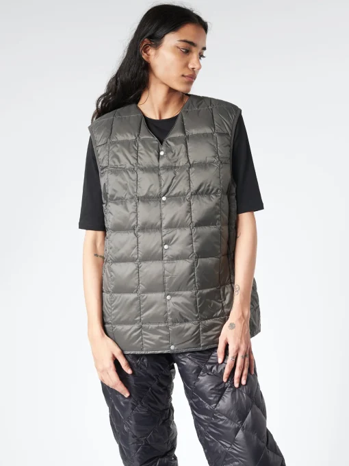 Hot - V-Neck Button Down Vest in Dark Charcoal Women Outerwear | Overalls & Jumpsuits
