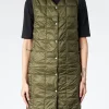 Discount - V-Neck Long Down Vest in Dark Olive Women Outerwear