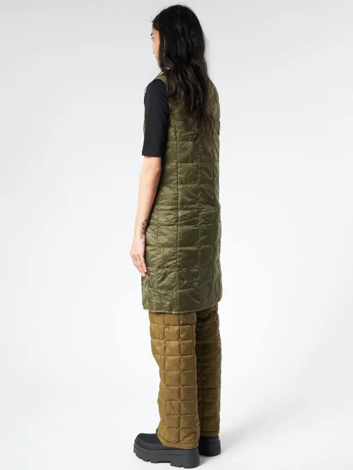 Discount - V-Neck Long Down Vest in Dark Olive Women Outerwear