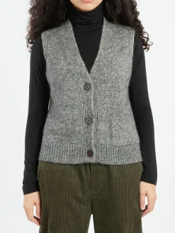 Online - Button Through Tank in Grey Melange Women Tops & Blouses | Knitwear