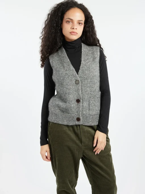 Online - Button Through Tank in Grey Melange Women Tops & Blouses | Knitwear