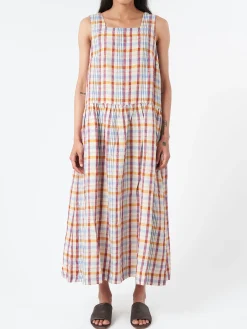 Discount - Check Linen Dropped Waist Dress in Women Dresses
