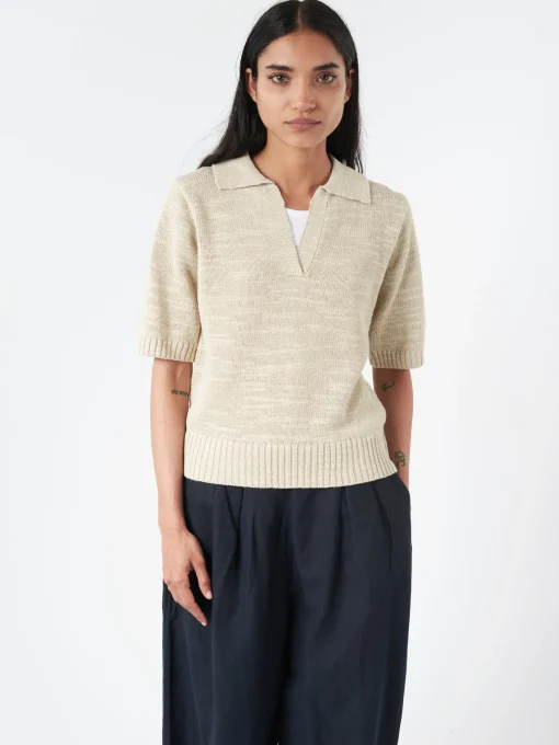 Fashion - Collared Slub Sweater in Women Tops & Blouses | Knitwear