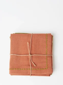Sale - Embroidered Napkin Set in Moss and Clay Homeware