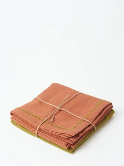 Sale - Embroidered Napkin Set in Moss and Clay Homeware