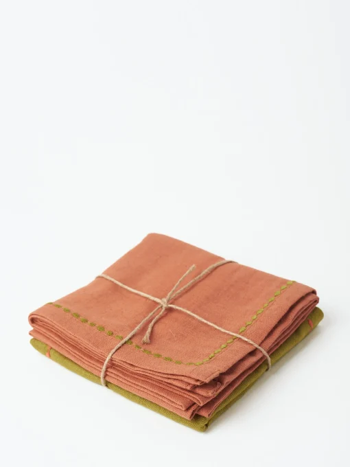 Sale - Embroidered Napkin Set in Moss and Clay Homeware