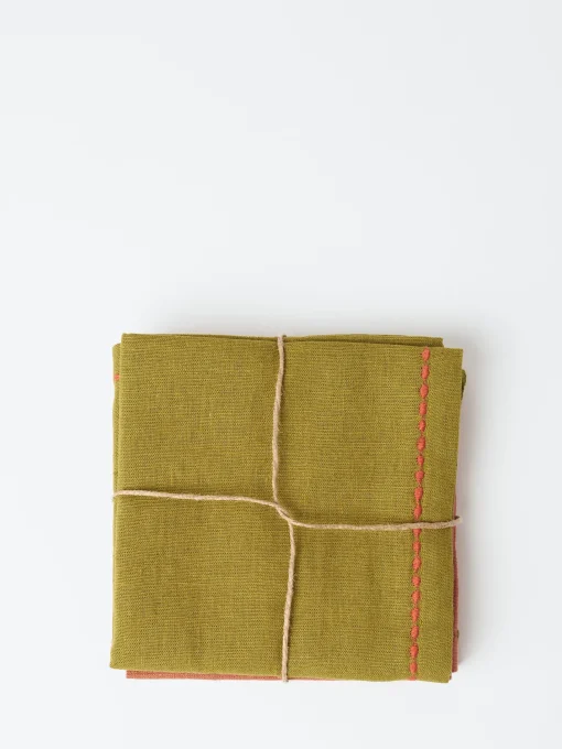 Sale - Embroidered Napkin Set in Moss and Clay Homeware