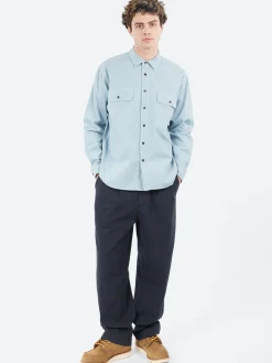 Outlet - Garment Dyed Oxford Workwear Shirt in Mist Blue Button-Ups