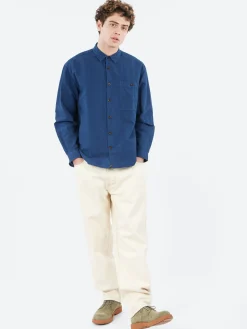 Fashion - Garment Dyed Stripe Workwear Shirt in Engineer Blue Button-Ups