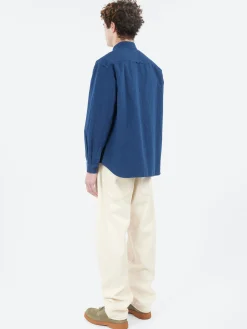 Fashion - Garment Dyed Stripe Workwear Shirt in Engineer Blue Button-Ups