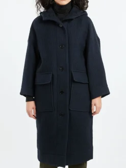 Clearance - Hooded Coat in Dark Navy Women Outerwear