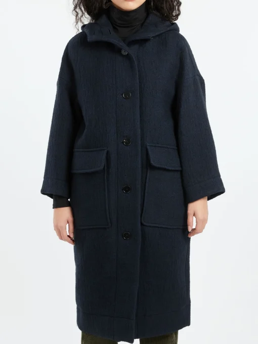 Clearance - Hooded Coat in Dark Navy Women Outerwear