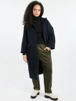 Clearance - Hooded Coat in Dark Navy Women Outerwear