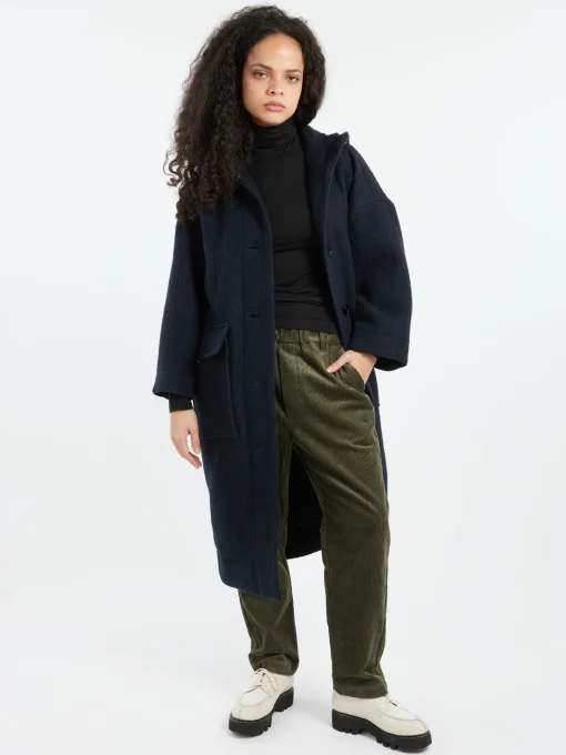 Clearance - Hooded Coat in Dark Navy Women Outerwear
