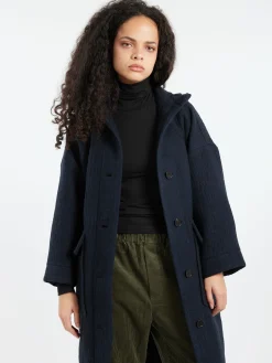 Clearance - Hooded Coat in Dark Navy Women Outerwear