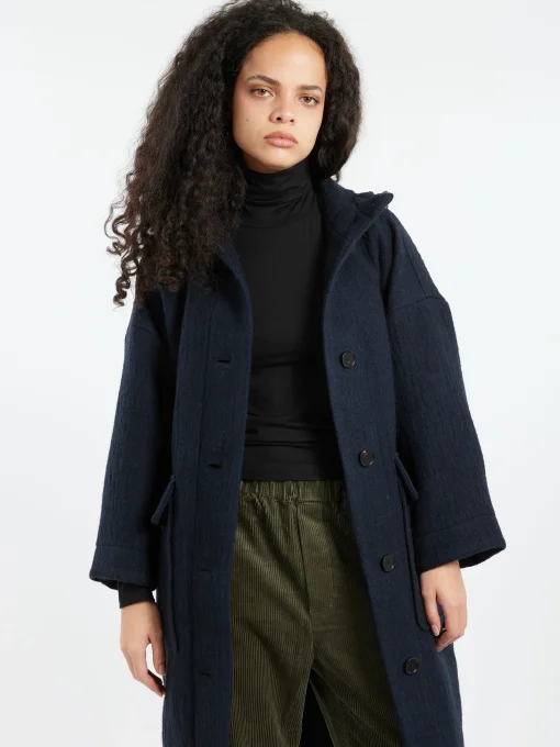Clearance - Hooded Coat in Dark Navy Women Outerwear