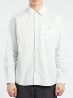 Best - Jet Pocket Fine Stripe Shirt in Ecru and Charcoal Button-Ups