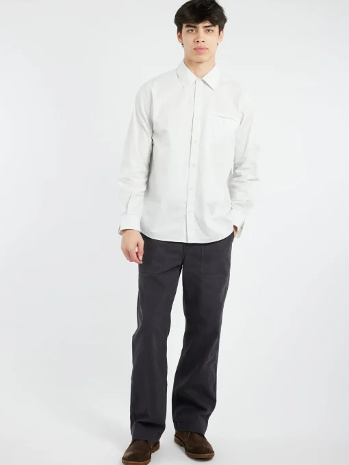Best - Jet Pocket Fine Stripe Shirt in Ecru and Charcoal Button-Ups