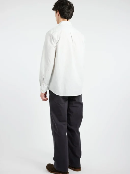Best - Jet Pocket Fine Stripe Shirt in Ecru and Charcoal Button-Ups