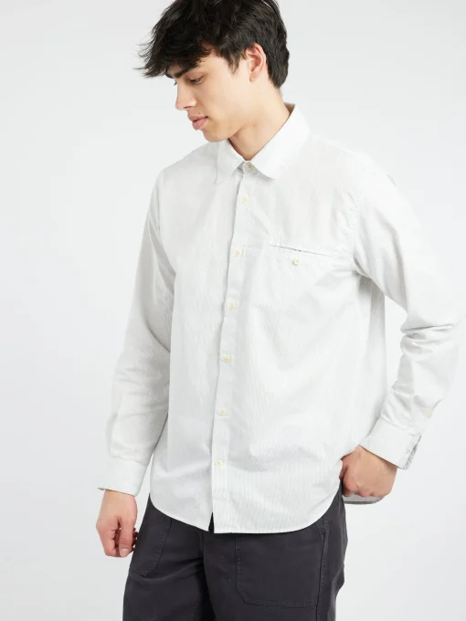 Best - Jet Pocket Fine Stripe Shirt in Ecru and Charcoal Button-Ups