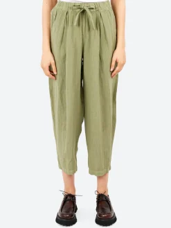Outlet - Minako Garment Dyed Linen Trousers in Light Sage Women Pants