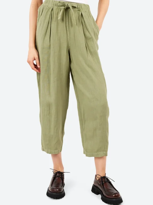 Outlet - Minako Garment Dyed Linen Trousers in Light Sage Women Pants