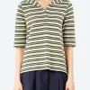 Fashion - Round Collar Tee in Dark Olive and Ecru Women Tops & Blouses