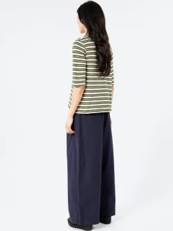 Fashion - Round Collar Tee in Dark Olive and Ecru Women Tops & Blouses