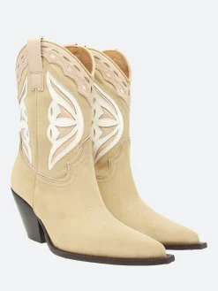 Fashion - 12371 in Beige Suede and White Le Women Heels | Boots