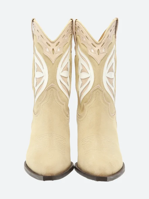 Fashion - 12371 in Beige Suede and White Le Women Heels | Boots