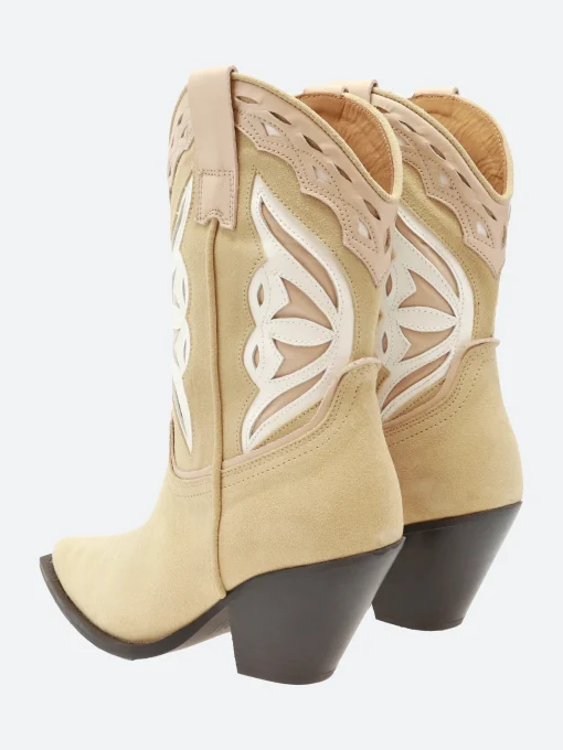 Fashion - 12371 in Beige Suede and White Le Women Heels | Boots