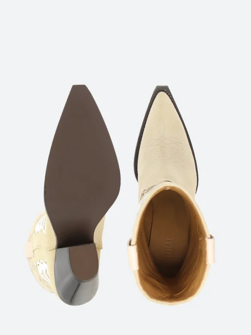 Fashion - 12371 in Beige Suede and White Le Women Heels | Boots
