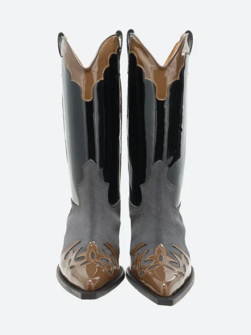 Best - 12357 in Brn Pat and Gry Sue and Black Women Heels | Boots