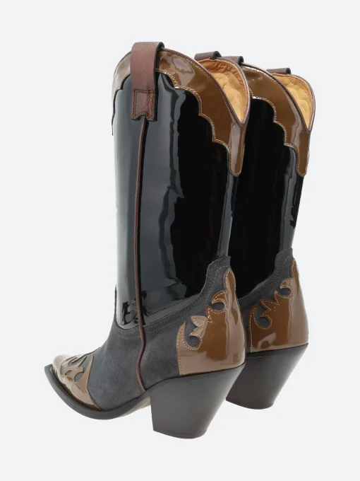 Best - 12357 in Brn Pat and Gry Sue and Black Women Heels | Boots