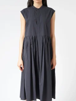 Clearance - Pleated Shirt Dress in Black Navy Women Dresses